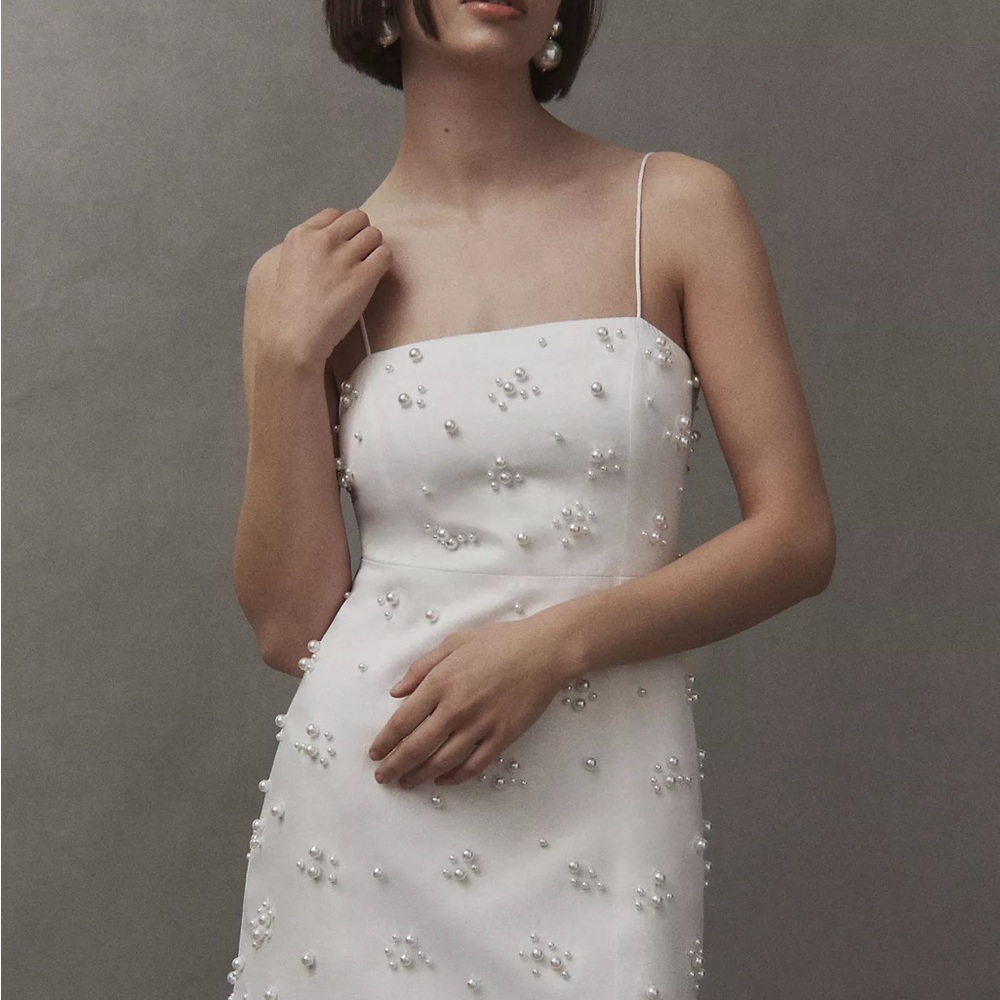 BHLDN Straight-Neck Pearl Mini Dress